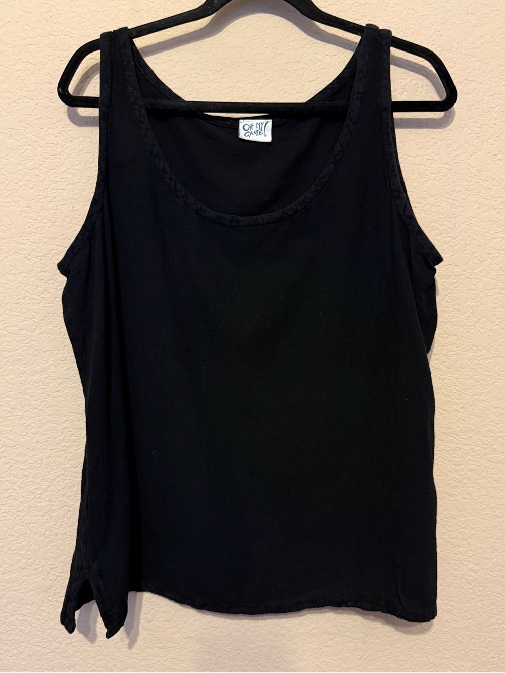 Oh My Gauze! Black Scoop-Neck Tank Top 100% Cotton Breathable Sz 2 L/XL coastal